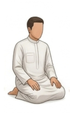 Salah Steps: step 15, Muslim man is sitting in a seated position