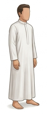 Salah steps: Muslim man standing for Salah prayer. Step 1 Niyah