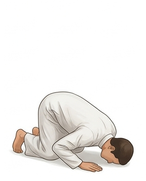 Salah Steps: step 11, man is sitting up from sujood